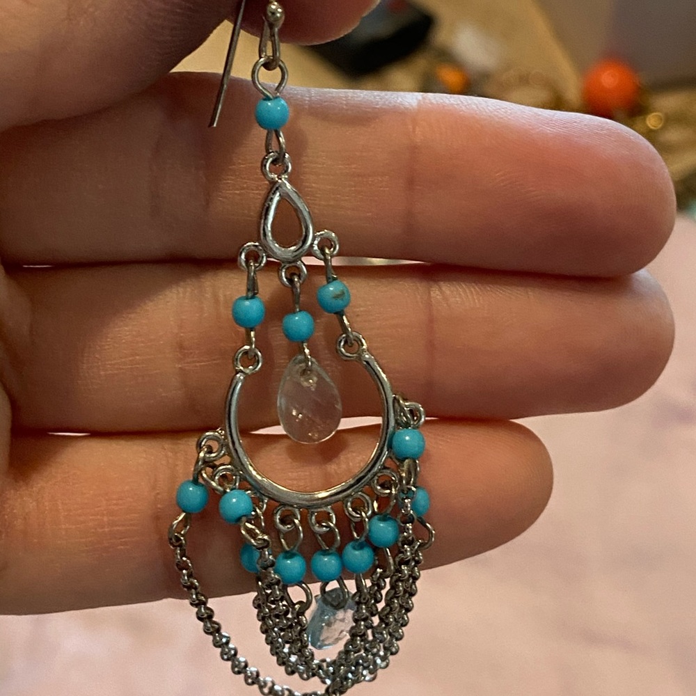 Silver and turquoise chandelier earrings